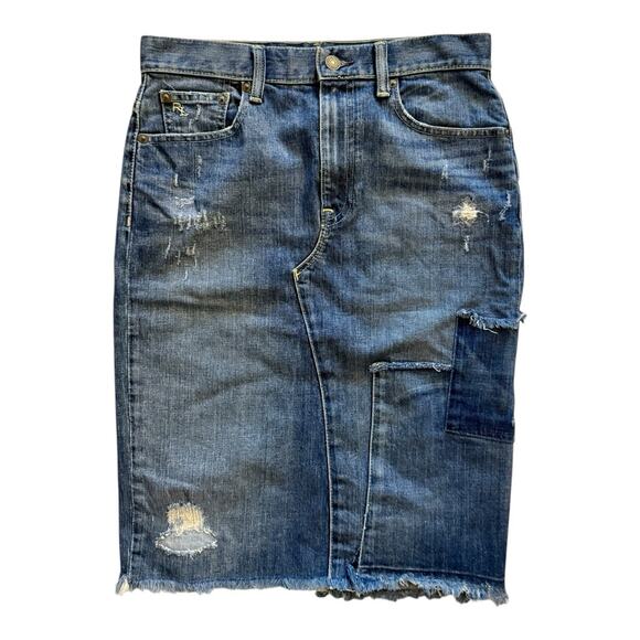 Polo Ralph Lauren Patchwork Vintage Denim Midi Skirt 2 - Picture 2 of 10